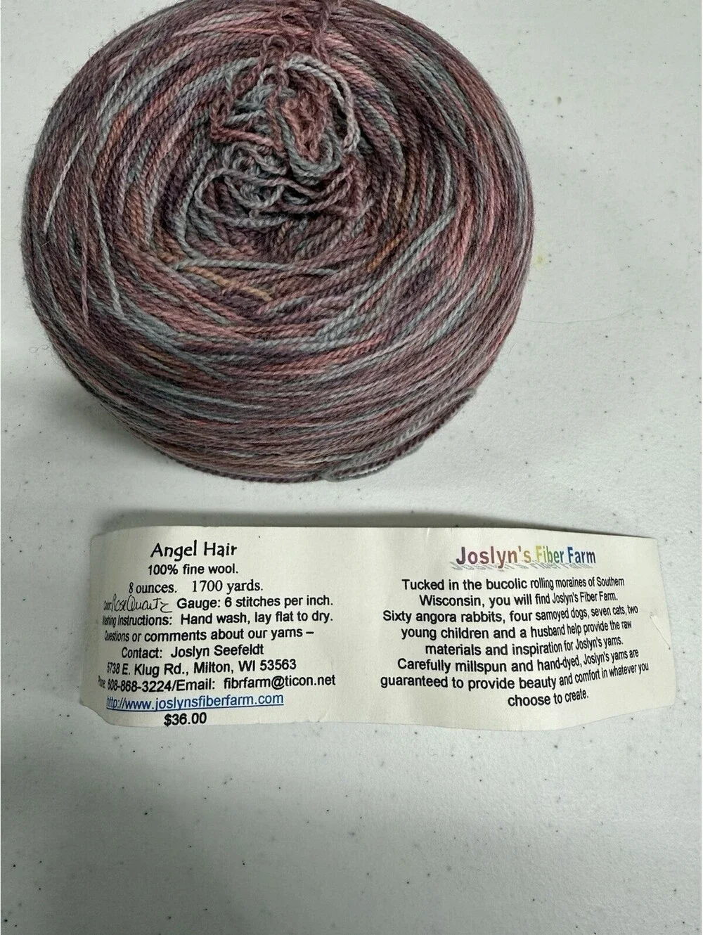 Joslyn’s Fiber Farm ‘Angel Hair’ 100% Fine Wool Yarn 8oz - 1 Skein